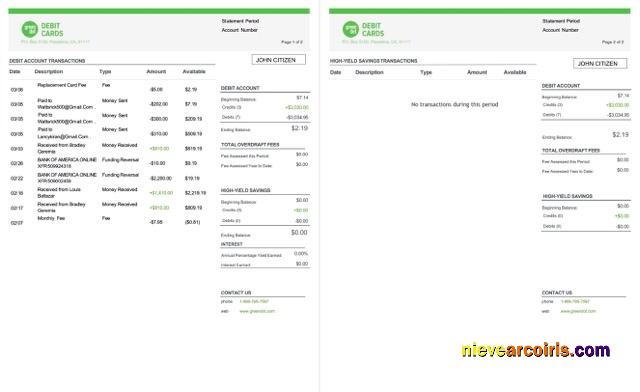 USA Green Dot account statement Word and PDF, 2 pages